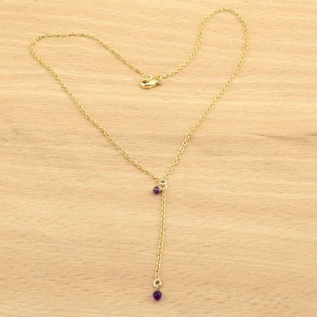 Amethyst Y Shape necklace, Brass with 22k gold plated necklace for women